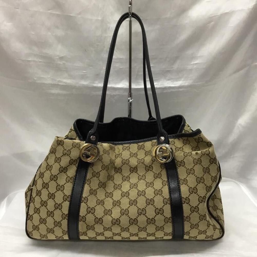 Gucci GG Canvas Leather Tote Bag Brown